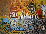 15 2010 | Voodo | 130x110 | Acryl, Collage, Stoff auf Nessel